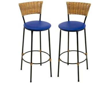 Imagem de kit 2 banquetas alta fibra sintética junco área gourmet balcão(2.bq.alta.imbuia/azul)