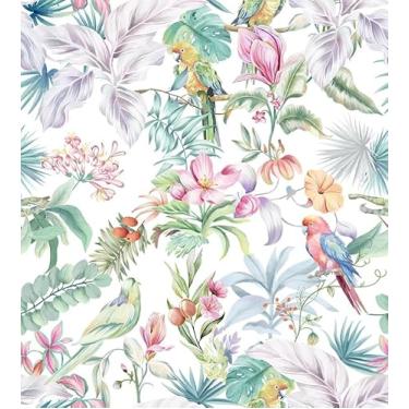 Imagem de Papel de parede de folhas florais em aquarela multicolorido, floral e de contato com folhas, papel de parede moderno removível para quarto à prova d'água papel de parede autoadesivo adesivo para