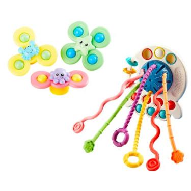 Imagem de Kit Chocalho Mordedor + 3 Spinner Baby Interativo Montessori - Bruartt