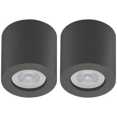 Imagem de Kit 2 Spots Sobrepor Redondos Pretos Bivolt MR16 Luminárias Teto Baixa Dital Zoom Salas...