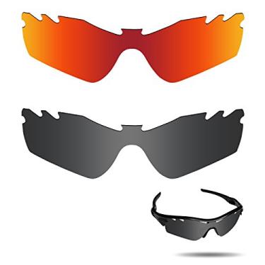 Imagem de Lentes de reposição polarizadas antiágua salgada Fiskr para óculos de sol Oakley Radar Path Ventilado 2 pares embalados, Stealth Black & Fire Red, 0