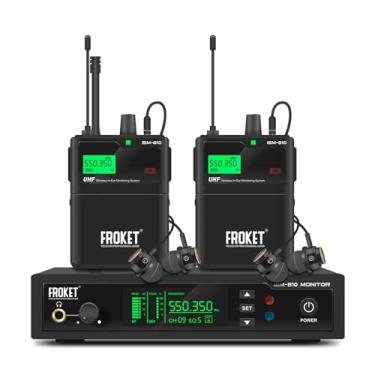 Imagem de Froket Sistema de monitor intra-auricular sem fio IEM810 PRO UHF – Kit de receptor duplo de 530 a 580 MHz com latência de < 3 ms para palco ao vivo, estúdio de gravação e transmissão (2 bodypack com