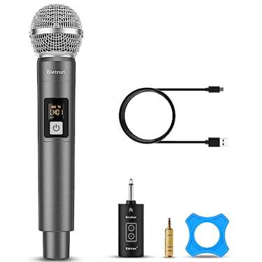 Imagem de Microfone sem fio cantando karaokê, Plug & Play Dual Cordless Dynamic Handheld Wireless Mic com receptor recarregável para saída de 1/4", 1/8", microfone para adultos, crianças, casamento, festa,