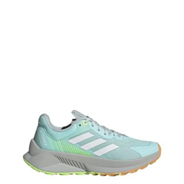 Imagem de adidas Tênis feminino Terrex Free Hiker 2 Low Gore-TEX, Semi Flash Aqua/Branco Cristal/Prata Maravilha, 34