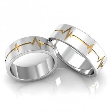 Imagem de Par de Alianças de Compromisso - Prata 7mm - Detalhes em Ouro