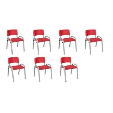 Imagem de Kit 7 Cadeira Iso Infantil Creche, Escola Base Cinza Vermelho - LAURAL