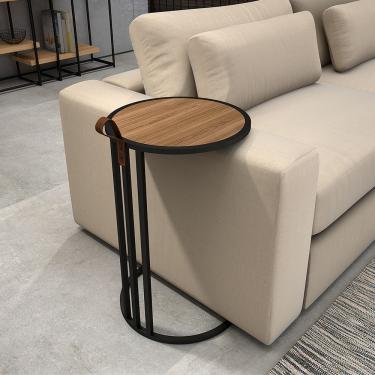 Imagem de Mesa De Apoio Industrial Supreme Alça De Couro Freijó Marrom