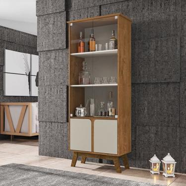 Imagem de Cristaleira Retrô Madri Móveis Bechara Nogal/Off White