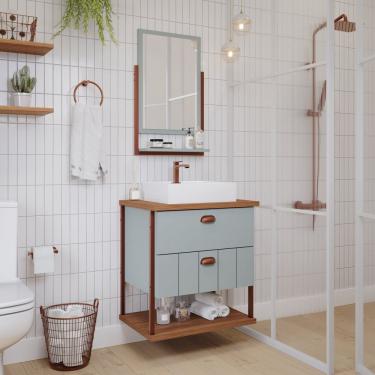 Imagem de Gabinete Suspenso Com Cuba E Espelheira 60Cm Olivia Espresso Móveis Pistache