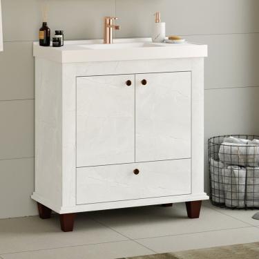 Imagem de Gabinete Para Banheiro 2 Portas 1 Gaveta 80Cm Valência Cristal Móveis Bosi Quartzo