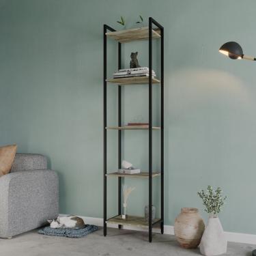 Imagem de Estante Para Livros Industrial Aço Multiuso 5 Prateleiras 187X45Cm Active Yescasa Carvalho