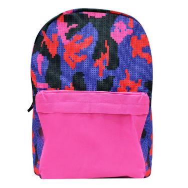 Imagem de Bolsa Mochila Escolar Geométrica Tricolor Rosa Feminina