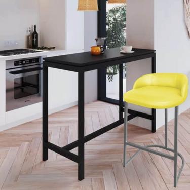 Imagem de Banqueta Betyna Com Encosto Alta Cozinha Bar Balcão Ferro Prata Corino Amarelo - Amey Decor