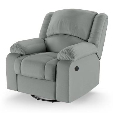 Imagem de Poltrona Do Papai Reclinável Melim Glider Giratória Usb Pu Cinza Fh1 - D'rossi