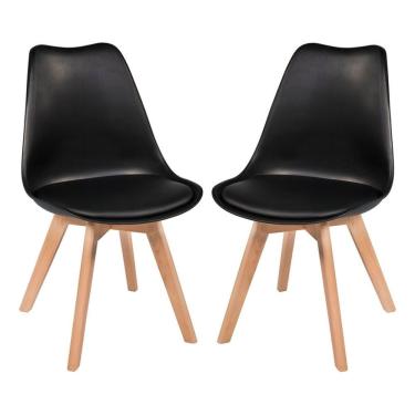 Imagem de Kit C-2 Cadeiras Leda ? Charles Eames, Saarinen Wood Com Almofada Preta