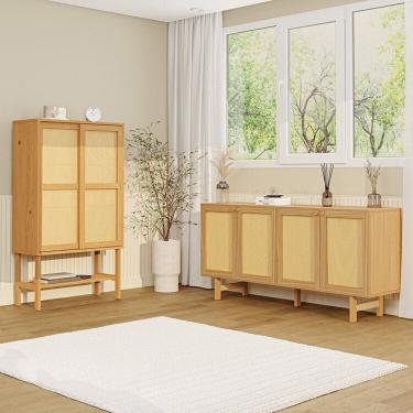 Imagem de Kit Balcão 4 Portas Rattan Com Cristaleira Porta Rattan Magna Cabecasa Madeiramadeira Mel