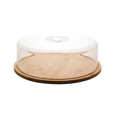 Imagem de Prato Para Bolo De Bambu Com Tampa 28x28x9,5cm