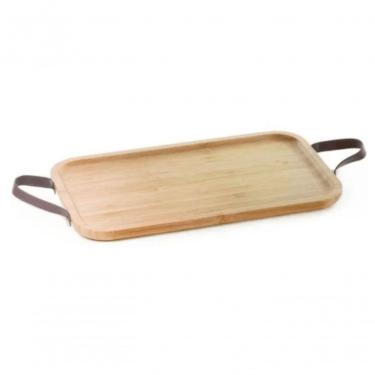 Imagem de Bandeja Com Alça Em Couro Ecokitchen Bambu 41 Cm - Mimo Style - Bm19131