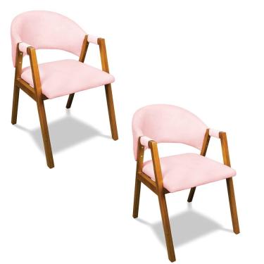 Imagem de Cadeira Sala De Jantar Em Madeira Kit 2 Yara Suede Rosa Bebê D03 - D'rossi
