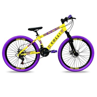 Imagem de Bicicleta Colli Grau Aro 26 21 Marchas Freios A Disco Amarelo Roxo