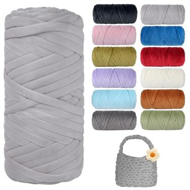 Imagem de Fio grosso grosso para tricô, fio de tubo gigante de lã de cristal macio para projetos de kintting à mão - cobertor, cama de animais de estimação, travesseiro e bolsas (cinza claro, 65,5 jardas)