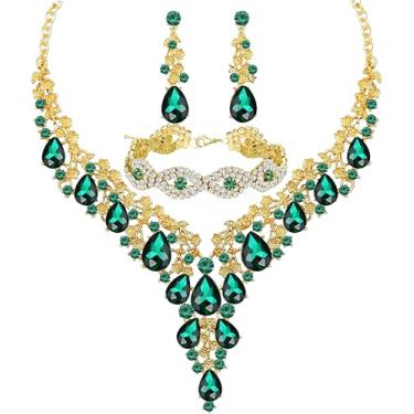 Imagem de Paxuan Conjuntos de joias de cristal austríaco de dama de honra de casamento para noivas, noivas, gargantilhas, brincos pendurados, para festa de casamento, formatura, Metal, Cristal