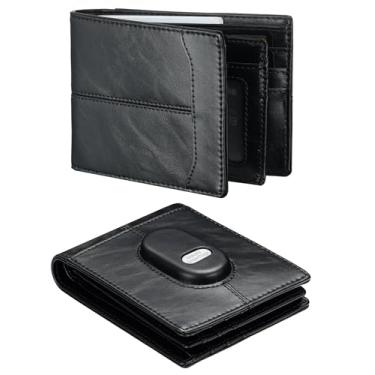 Imagem de Carteira de couro para Samsung Galaxy SmartTag2: carteira masculina fina minimalista compatível com etiqueta de rastreador Samsung - Carteira dobrável com bloqueio de RFID com janela para identidade