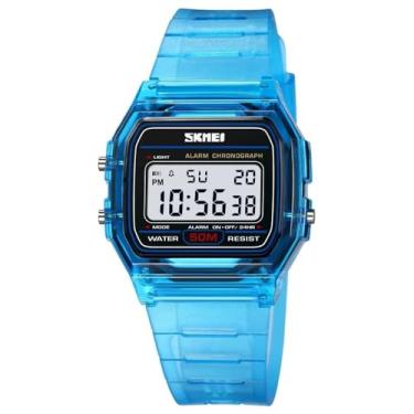 Imagem de Relógio de pulso feminino com pulseira de TPU transparente, à prova de choque, com visor retroiluminado e cronômetro, relógio digital feminino (Blue)