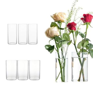 Imagem de CHPINDAM Vaso cilíndrico de vidro - conjunto de 8 (4 grandes e 4 pequenos) vasos transparentes de 15 cm de altura para casamentos, centros de mesa, velas flutuantes - perfeito para decoração de mesa