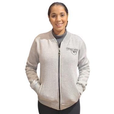 Imagem de Blusa Moletom Bomber Feminina Cinza Claro Flanelada Com Bolso  Sem Capuz