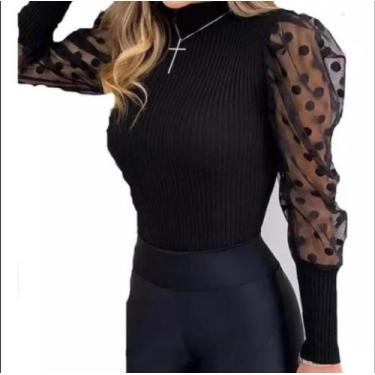 Imagem de Blusa de lã manga princesa em tule - Armazém da Moda