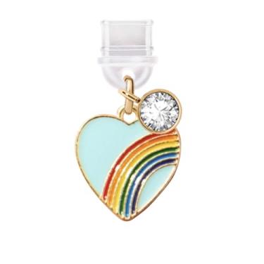 Imagem de ELISE & FONDA Porta de carregamento tipo C TP660 plugue antipoeira Little Love Heart com pingente de celular arco-íris para iPhone 15/16/Samsung/OnePlus/Xiaomi/oppo telefones Android (azul)