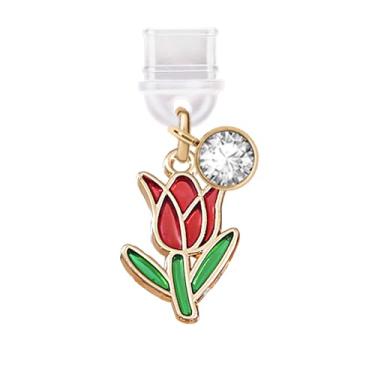 Imagem de ELISE & FONDA TP694 Porta de carregamento tipo C plugue antipoeira pequena flor rosa pingente de celular para iPhone 15/16/Samsung/OnePlus/Xiaomi/oppo telefones Android (vermelho)