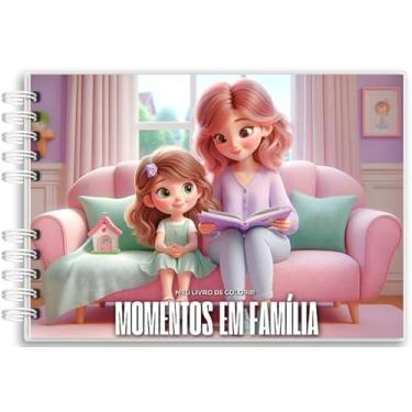 Imagem de Livro De Colorir Momentos família Capa Holográfica 50 Desenhos Folha Grossa Capa Dura Wire-o A5 colorindo com momentos em família Family moments