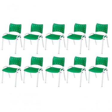 Imagem de Cadeira Iso Base Branco Escola, Escritório Verde Kit 10 Un