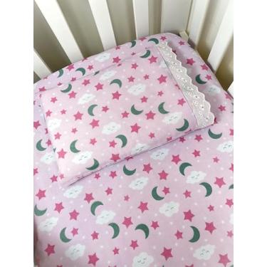 Imagem de Jogo de Lençol 02 Peças Berço Americano 100% Algodão Estampado ou Liso (Soninho Rosa)