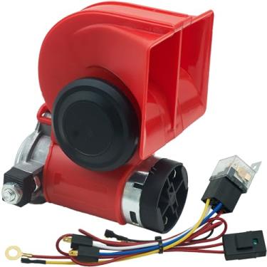 Imagem de NEOGET Buzina pneumática de 12 V alta, compacta de tom duplo com compressor e kit de chicote de relé, adequada para veículos de 12 V, caminhão, carro, motocicleta (vermelho)
