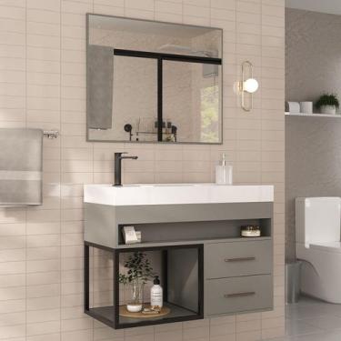Imagem de Conjunto Gabinete para Banheiro com Espelheira New 80 - Belizze