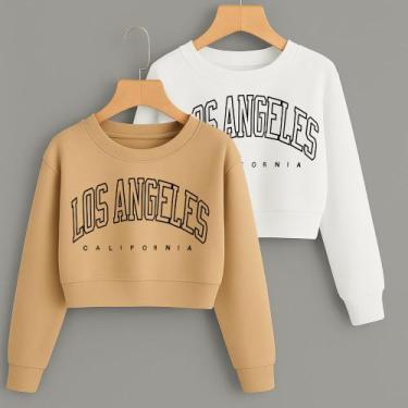 Imagem de Kit com 2 Cropped Moletom Estampa Los Angeles California Modinha Clean
