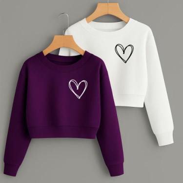 Imagem de Kit com 2 Cropped Moletom Estampa Corações Linhas Fofo Feminino Invern