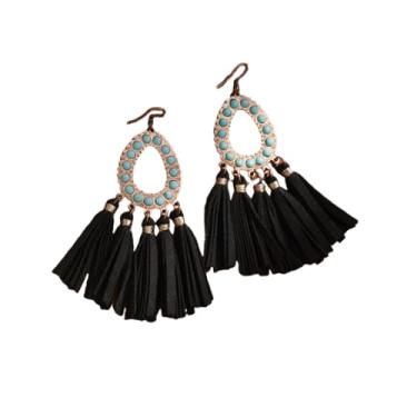 Imagem de Brincos longos de couro com franja boêmia, estampa de leopardo, brincos feitos à mão, turquesa, joias vintage para mulheres, Zinco, Sem pedra preciosa