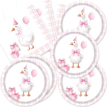 Imagem de Conjunto de pratos e guardanapos de papel de aniversário de um ganso bobo, decoração de festa de aniversário, 40 peças, suprimentos de festa, chá de bebê, decorações de ganso bobo