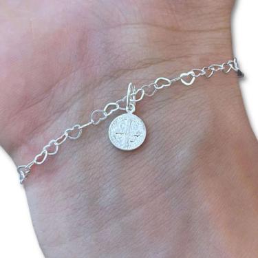 Imagem de Pulseira Elos Coração São Bento Prata 925 Feminina Legítima - Hakuna J