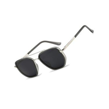 Imagem de BOBUXLIIN Óculos de sol aviador quadrados retrô para mulheres, óculos de sol modernos com proteção UV polarizada, armação de metal livre de emaranhados, Armação prateada/lente cinza, M