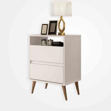 Imagem de mesa cabeceira 2 gavetas estilo retro barato cor off white