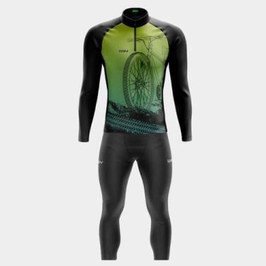 Imagem de Conjunto de Ciclismo Masculino - Camisa Bike Roda Verde Degradê ML (Pr