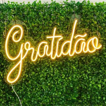 Imagem de Painel Neon Led Gratidão Quarto Decoração - Placa Midia, Amarelo