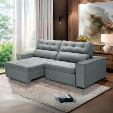 Imagem de Sofa Retratil Reclinavel 2 Lugares 2,10 Vitória Veludo Cinza LansofBr 