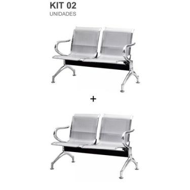 Imagem de Kit com 2 Cadeiras Longarina Aeroporto Cromada 2 Lugares - TM