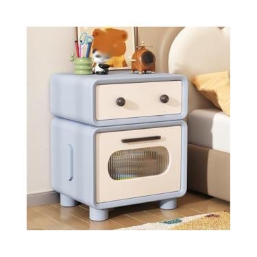 Imagem de Mesa De Cabeceira Estreita Com Couro Totalmente Revestido, Moderna De Madeira Para Sofá De Quarto, Dormitório, Espaços Pequenos(Blue,19x15x19")